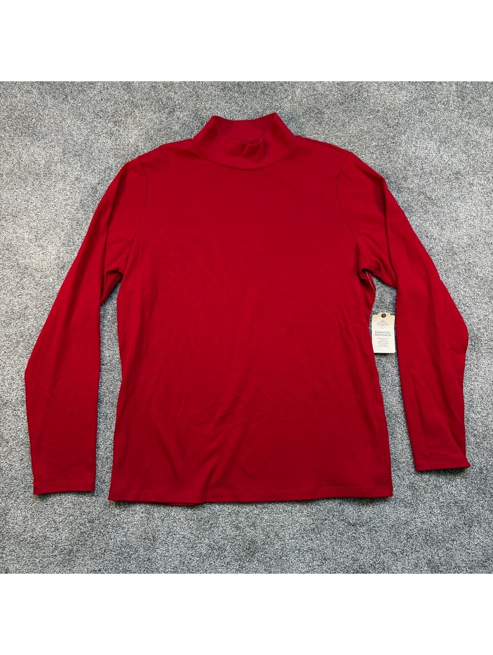 Womens St Johns Bay Red Mock Turtleneck Long Sleeve Size L 100% COTTON